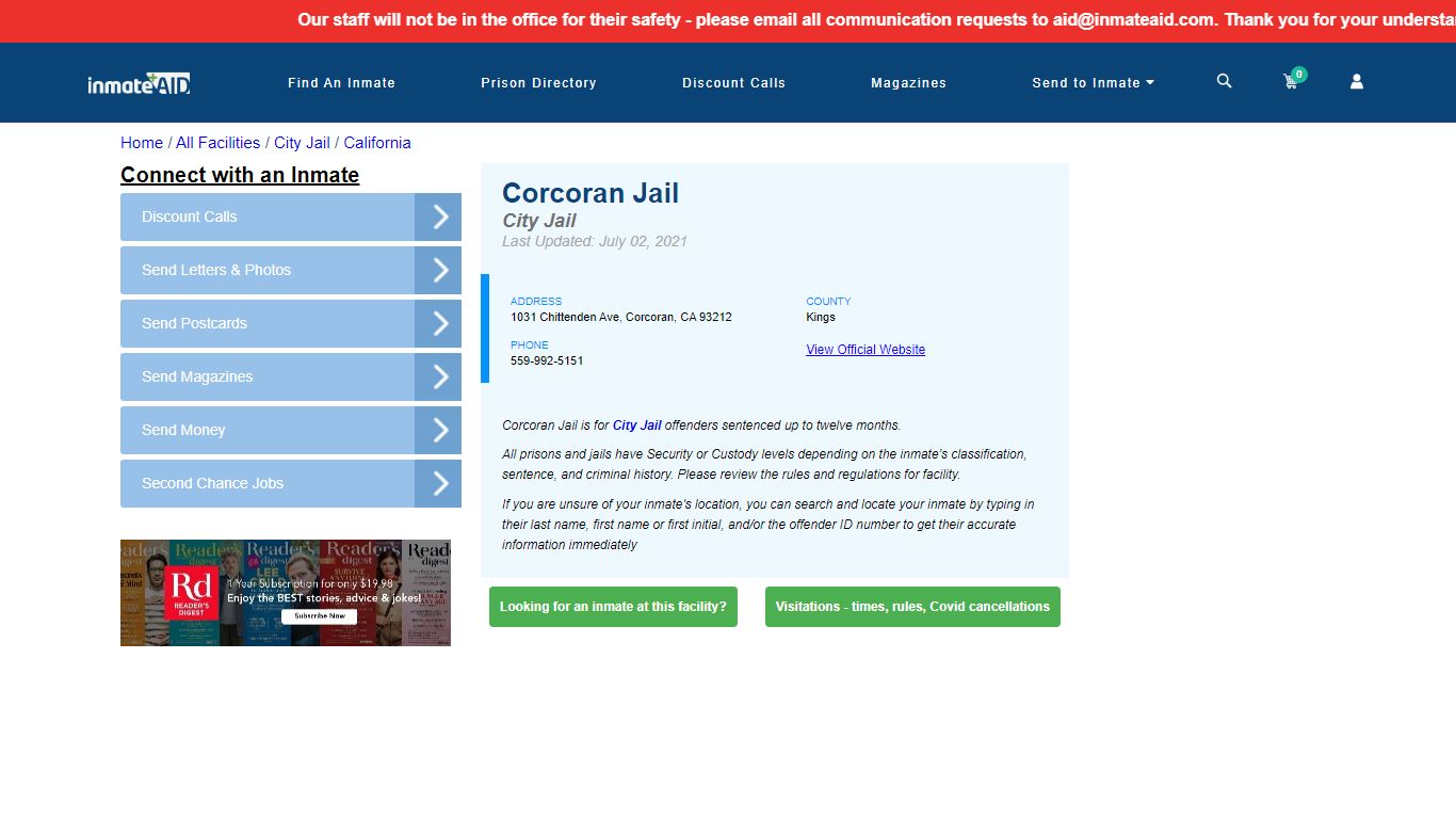 Corcoran Jail | Inmate Locator